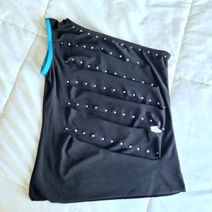 Black One-Shoulder Embellished Slash Back Top NWOT RARE Bodycon Cutout Gift